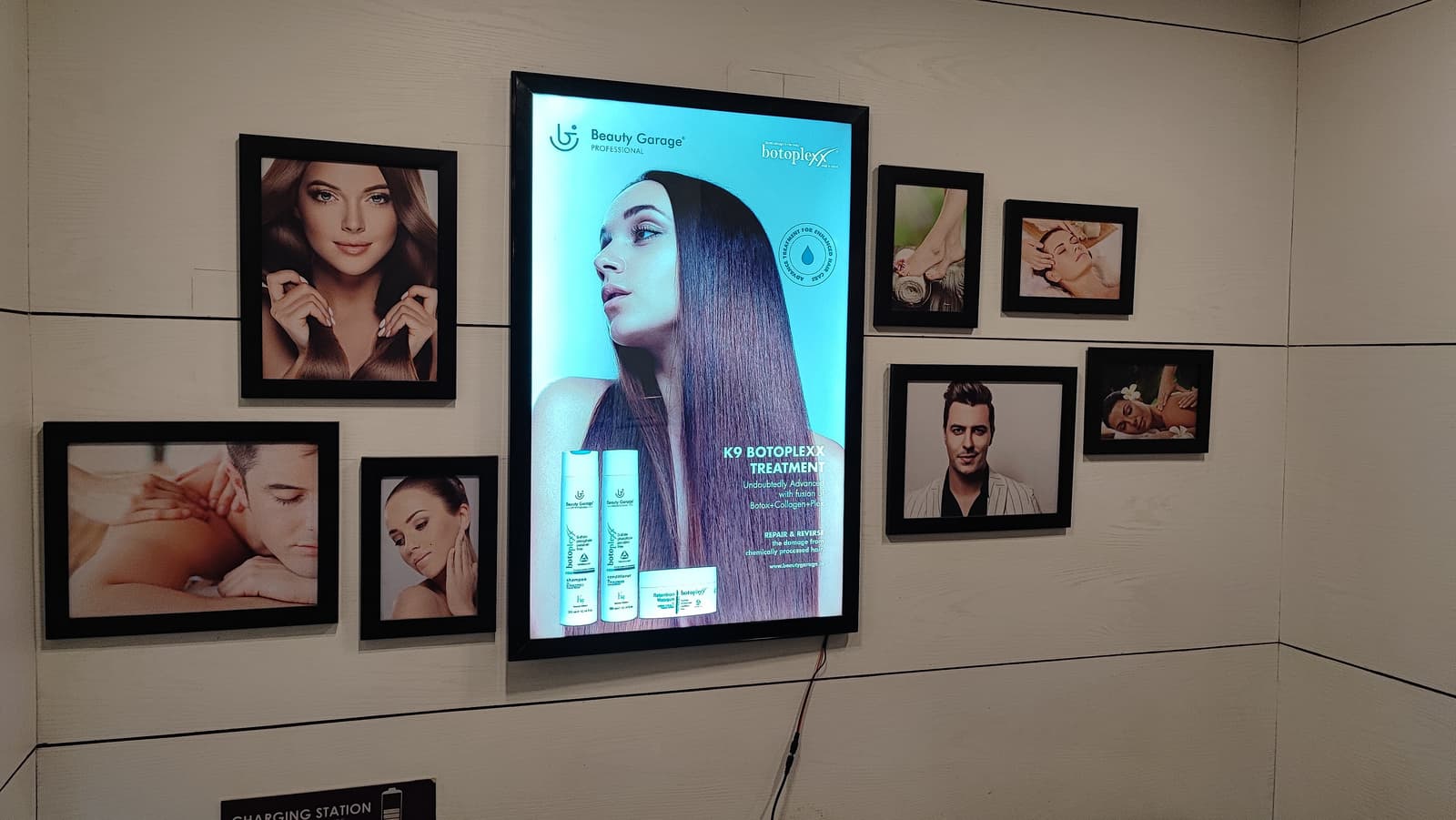 Beauty Garage acrylic LED display panel with K9 Botoplexx campaign