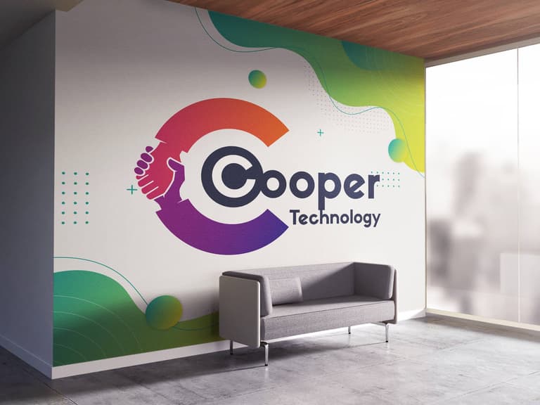 Cooper Technology lobby wall with branded mural