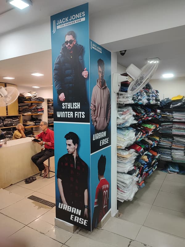 Jack Jones The Fashion Hub vinyl wrap on store interior pillar