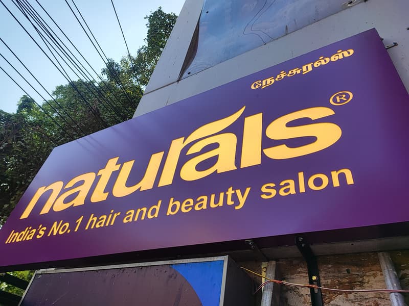 Naturals India's No.1 hair and beauty salon façade signboard